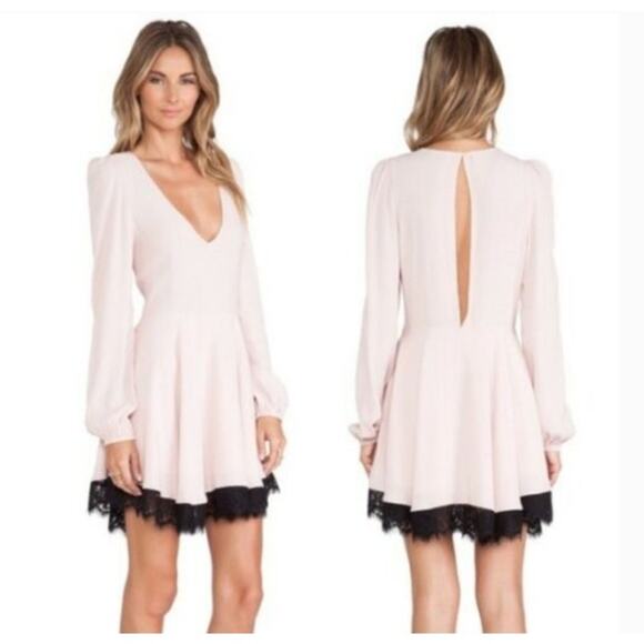 Lovers + Friends Dress Womens Size L Shimmy Pink Fit & Flare Mini Long Sleeve - Picture 1 of 16